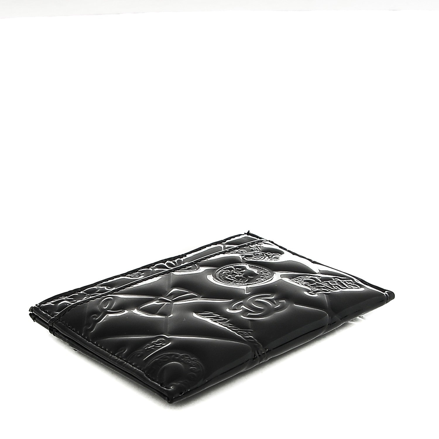 Chanel Patent Calfskin Lucky Symbols Card Holder Case Black 185337