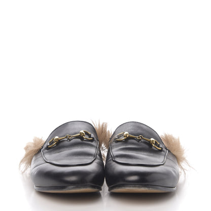 Gucci Calfskin Fur Womens Princetown Slippers 37.5 Black 2 of 8