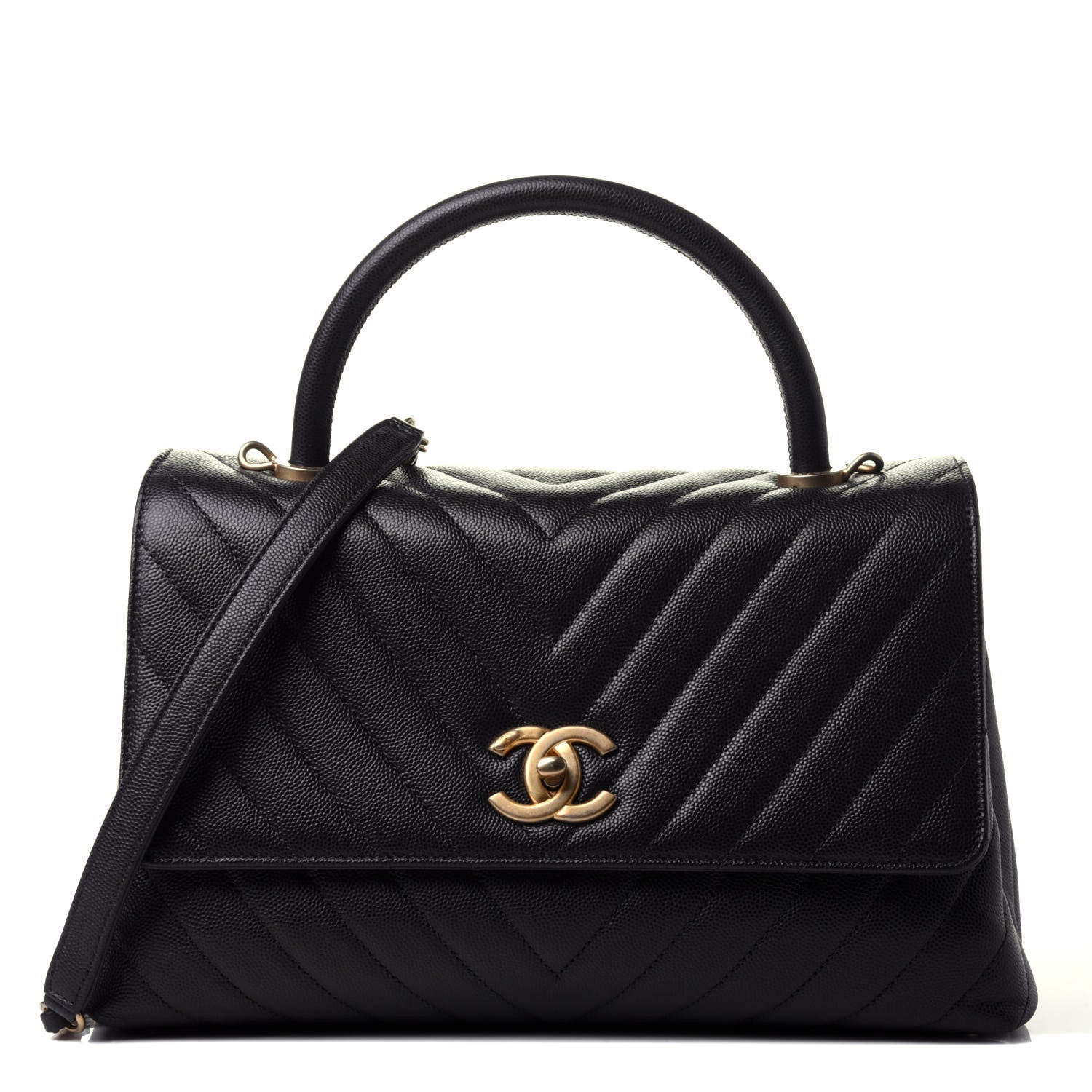 Chanel Caviar Chevron Quilted Small Coco Handle Flap Black 1 of 5