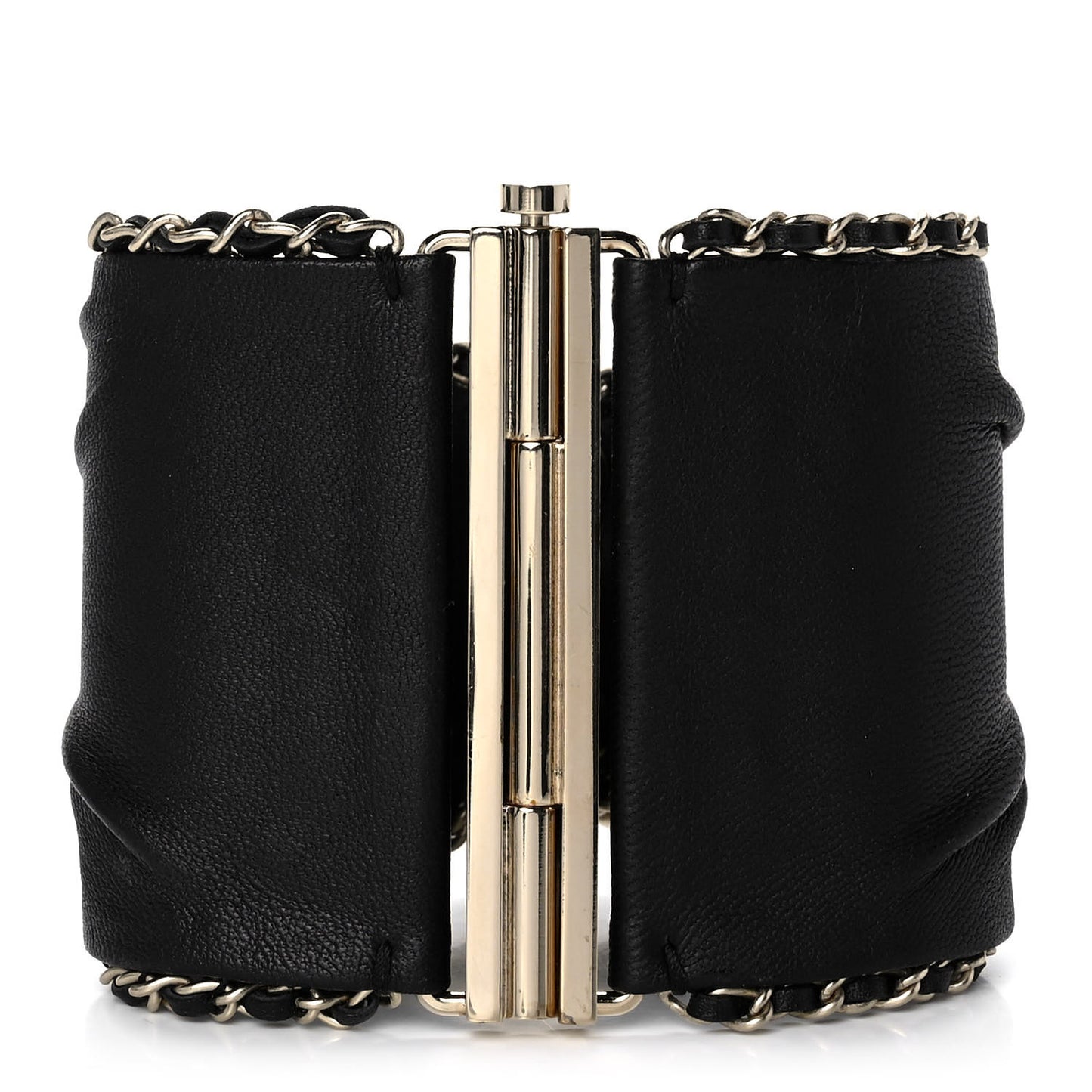 Lambskin Chain CC Cuff Bracelet Black Gold