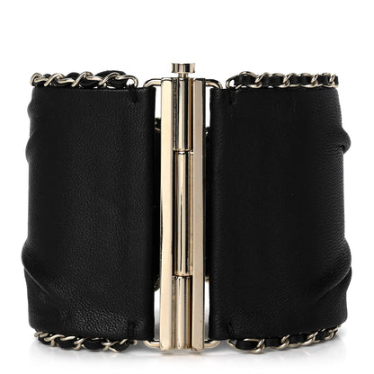 Chanel Lambskin Chain CC Cuff Bracelet Black Gold 3 of 8