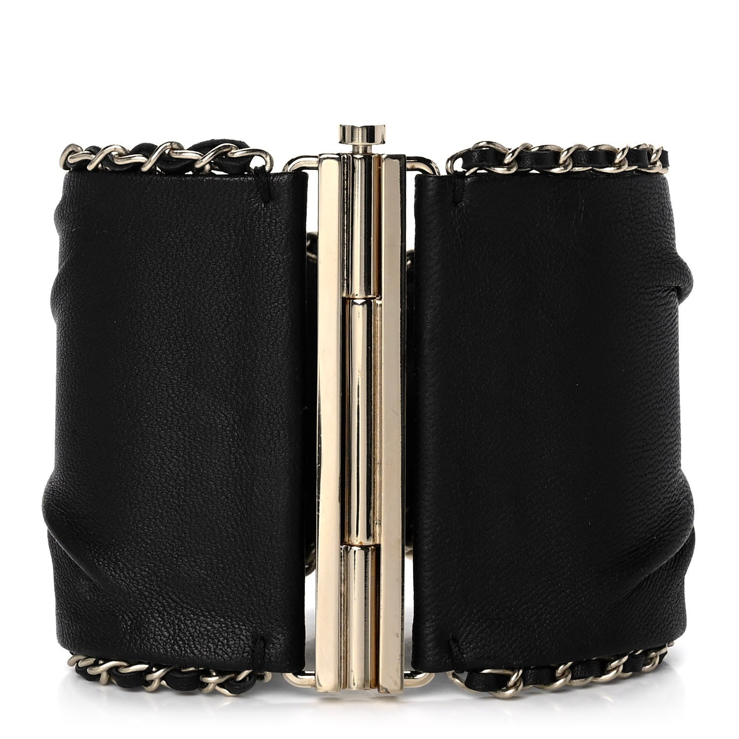Chanel Lambskin Chain CC Cuff Bracelet Black Gold 3 of 8