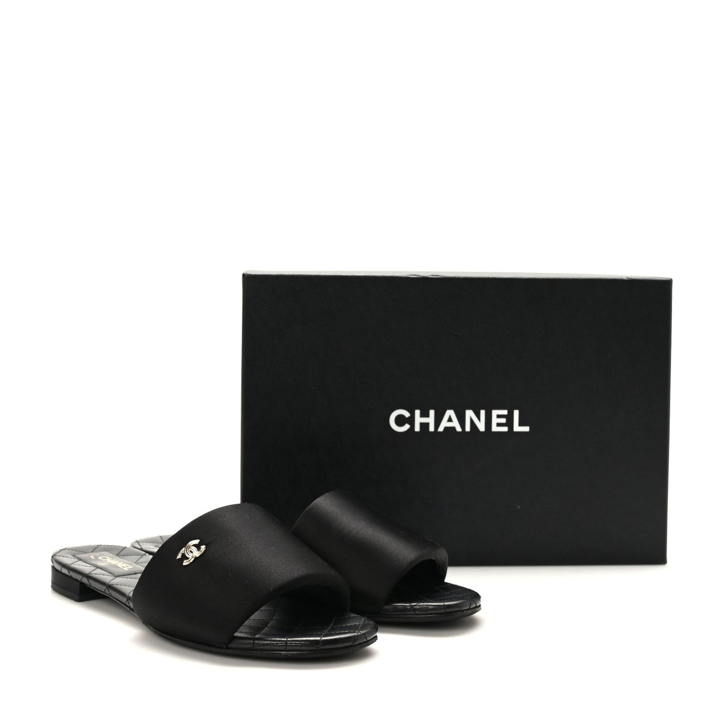 Satin Mule Sandals 41 Black