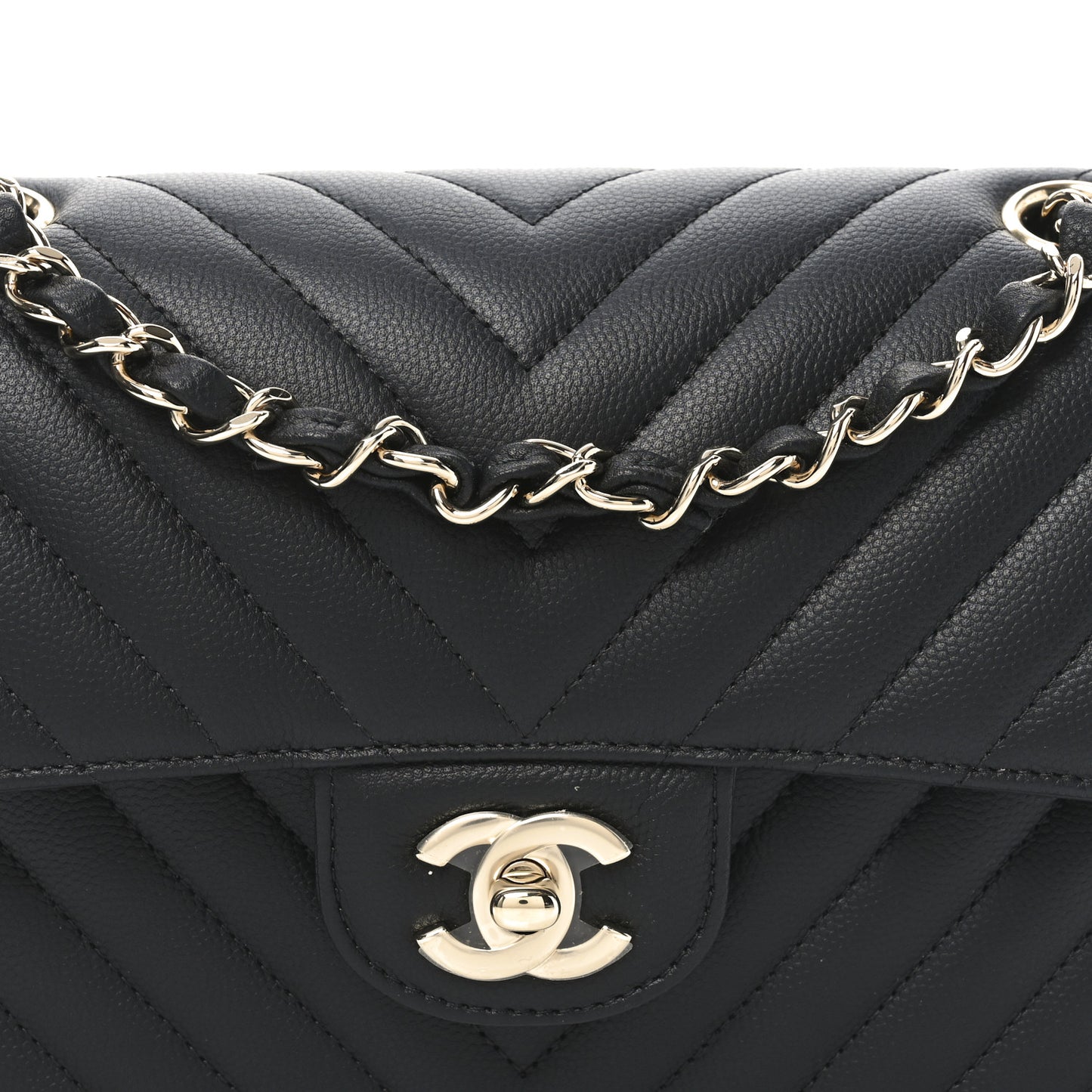 Caviar Chevron Quilted Small Double Flap Black