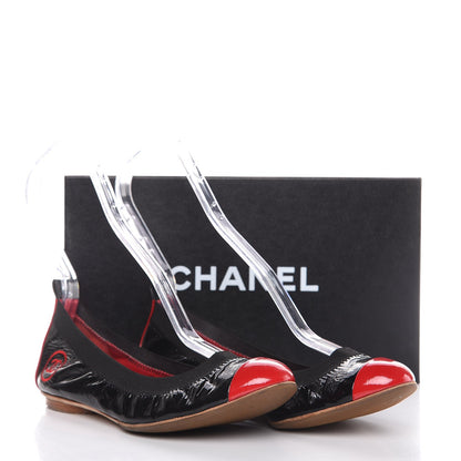 Chanel Patent CC Elastic Cap Toe Ballerina Flats 36 Red Black 10 of 10