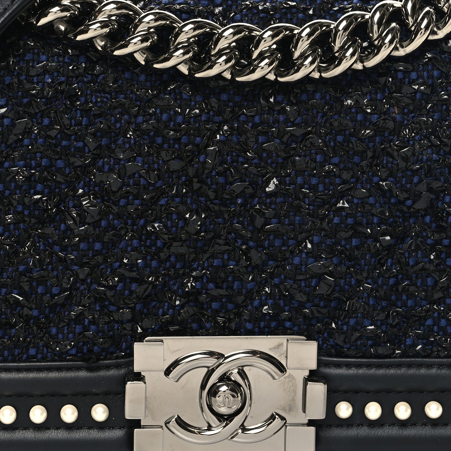 Calfskin Pearl Tweed Small Boy Flap Black