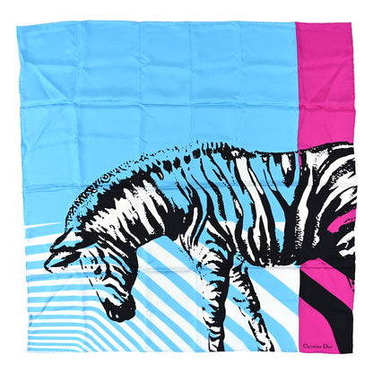 Christian Dior Silk D-Jungle Pop Scarf 90 Blue 1 of 4