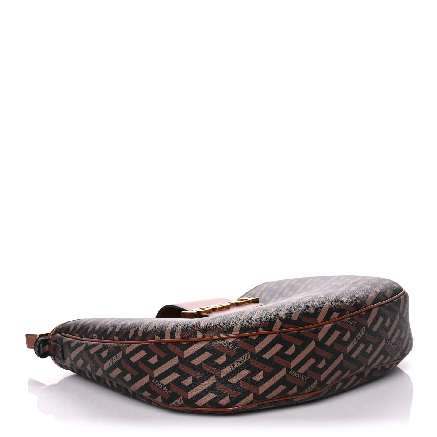 Coated Canvas Calfskin La Greca Signature Shoulder Bag Black Caramel