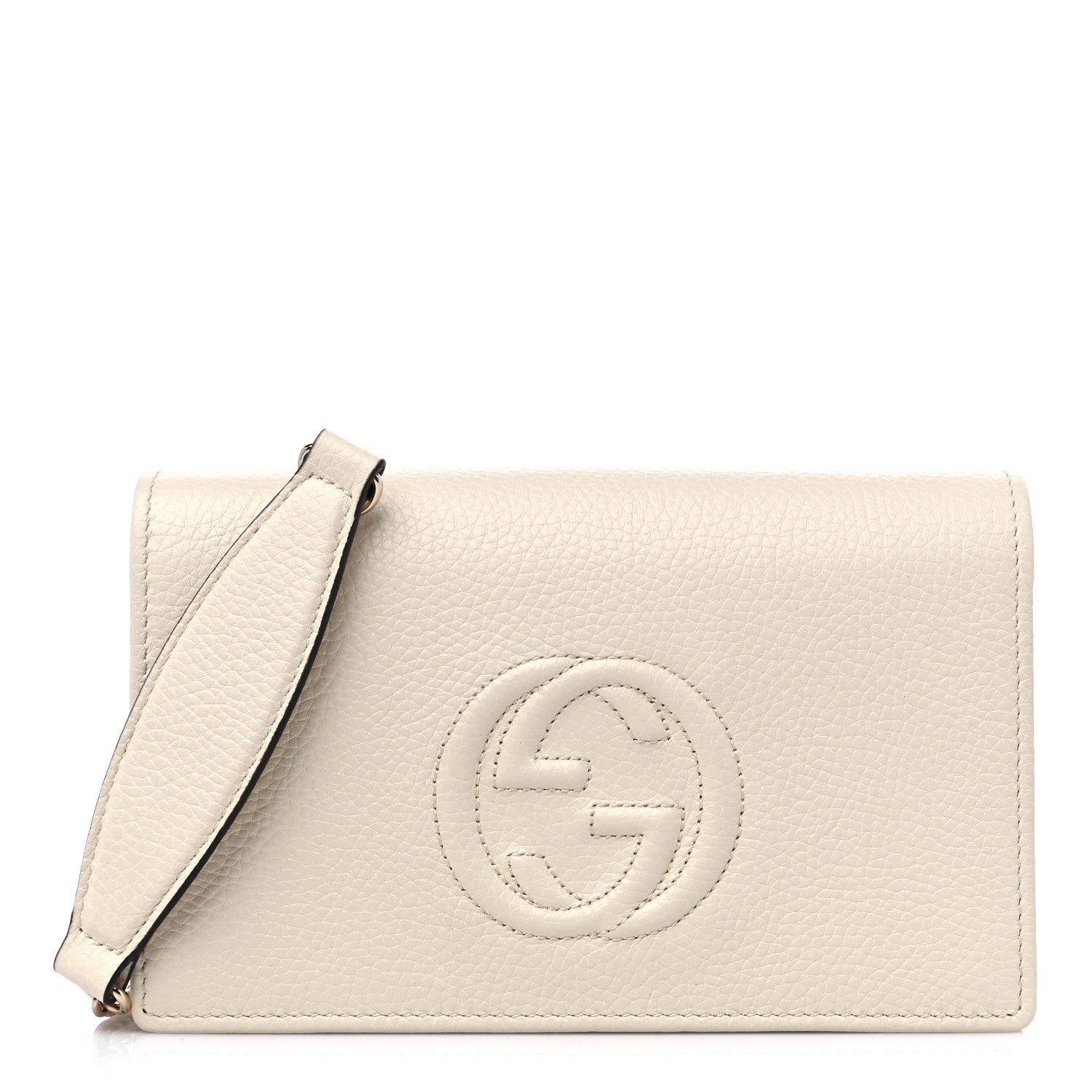 Gucci Pebbled Calfskin Soho Wallet on Chain Ivoire 1 of 8