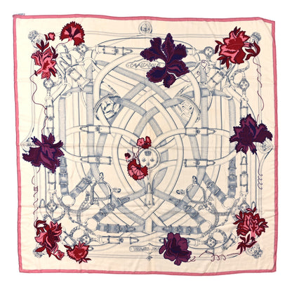 Hermes Cashmere Silk Cavalcadour Shawl 140 Blanc Violet Rose 1 of 5