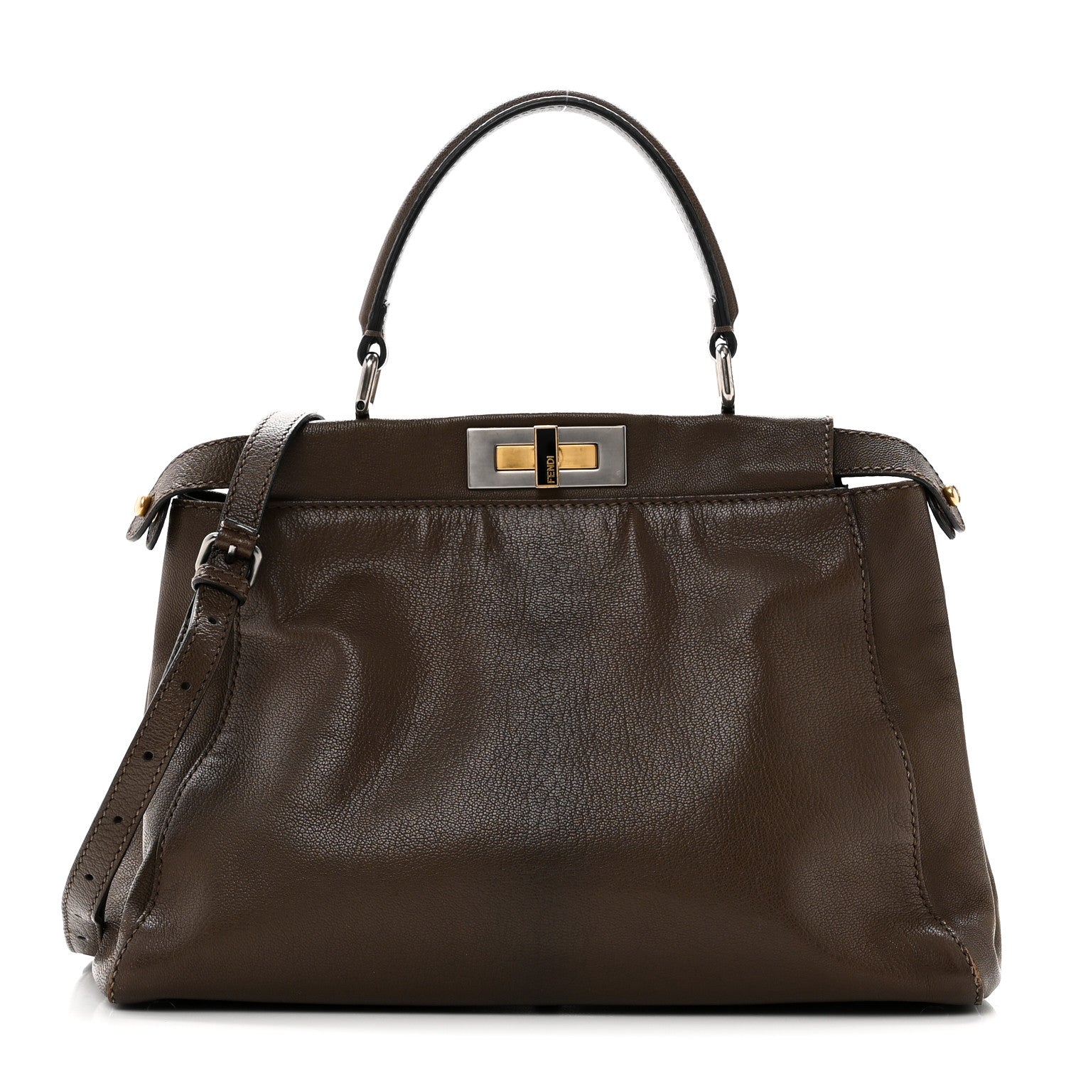 Fendi Goatskin Zucca Medium Peekaboo Iconic Satchel Taupe Tobacco Moro 1 of 10