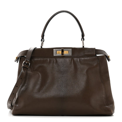 Fendi Goatskin Zucca Medium Peekaboo Iconic Satchel Taupe Tobacco Moro 1 of 10