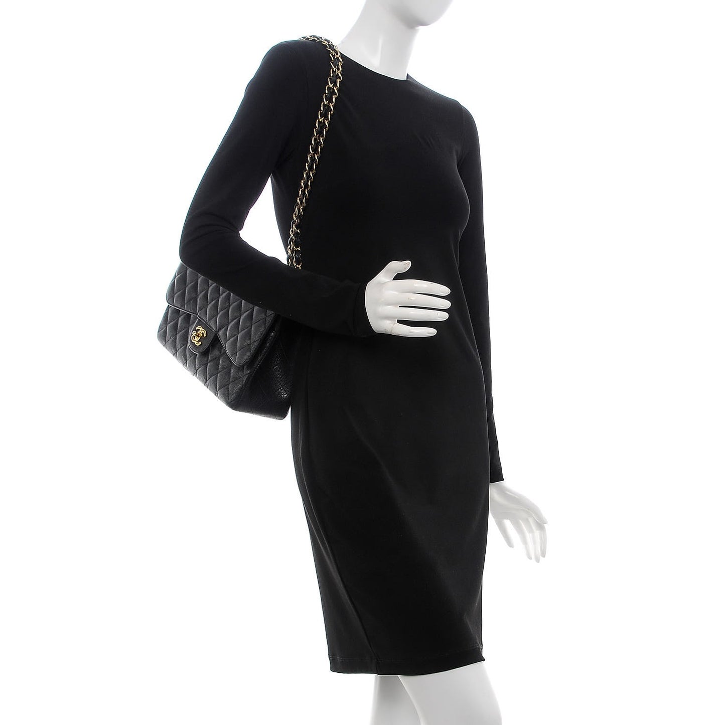 Caviar Quilted Jumbo Double Flap Black