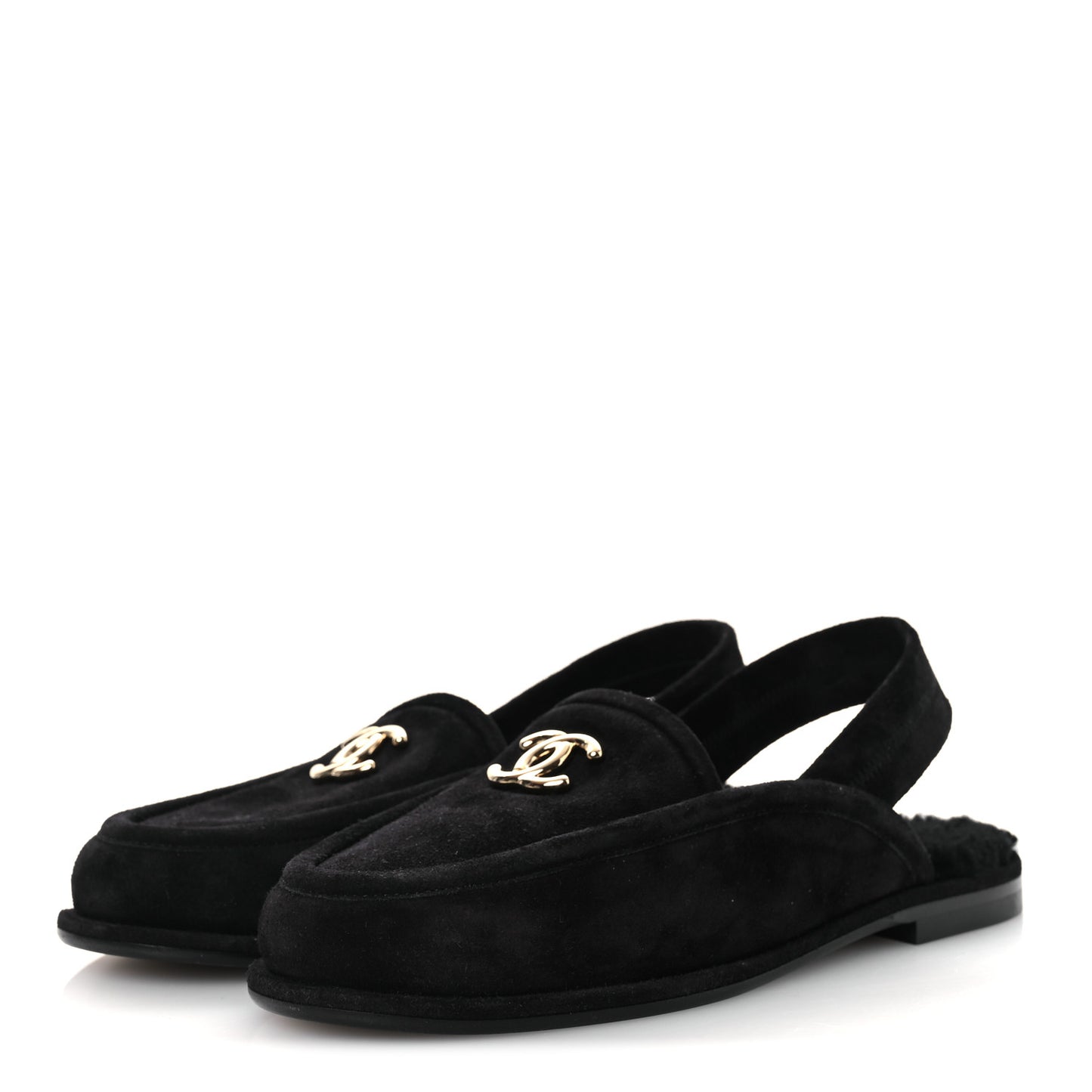 Suede Calfskin CC Slingback Loafers 37.5 Black