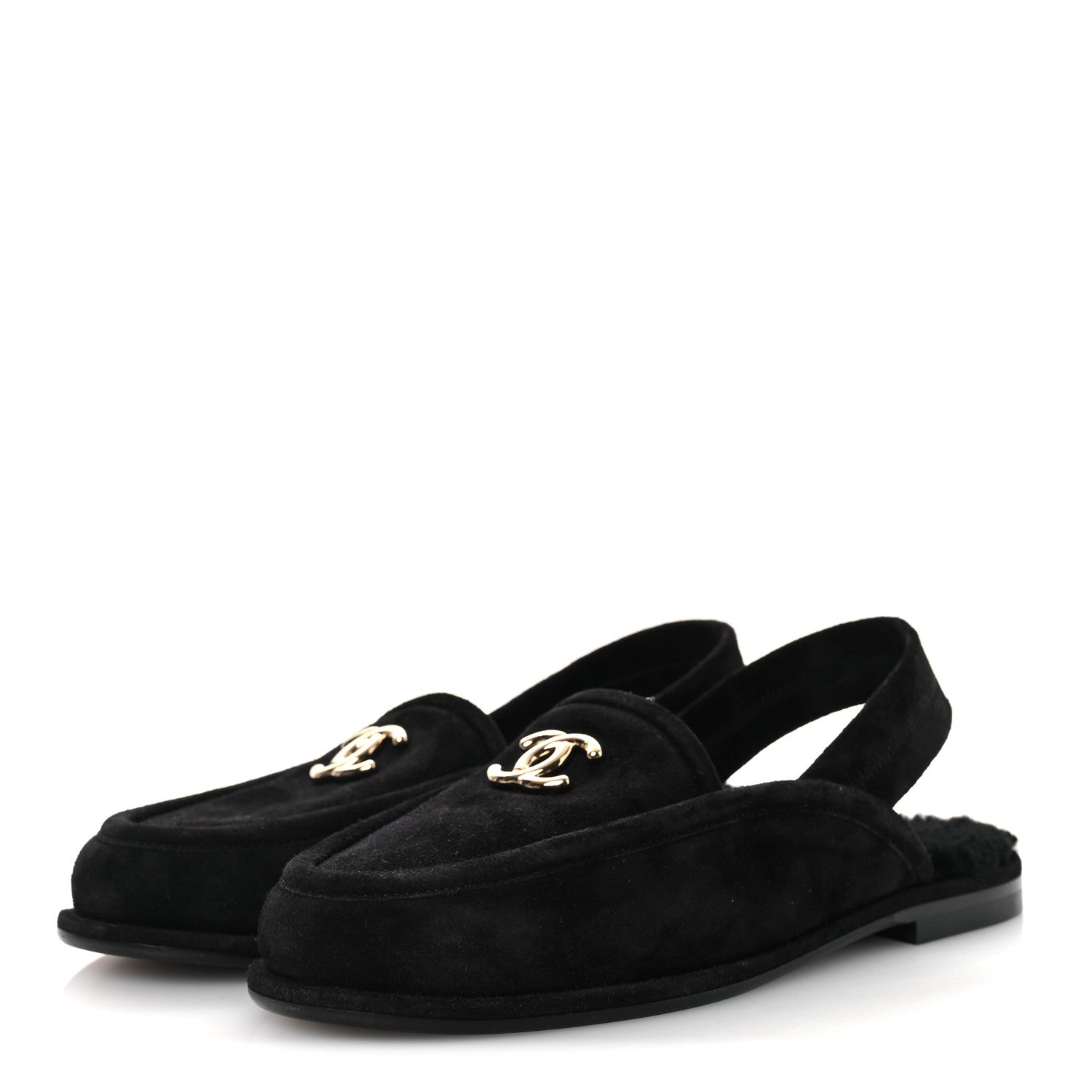 Chanel Suede Calfskin CC Slingback Loafers 37.5 Black 4 of 11