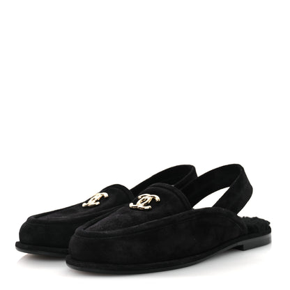 Chanel Suede Calfskin CC Slingback Loafers 37.5 Black 4 of 11