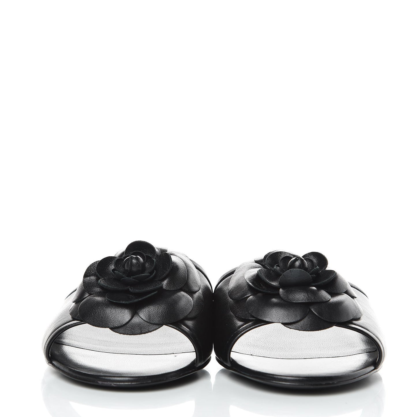 Lambskin Camellia Sandal Mules 37.5 Black