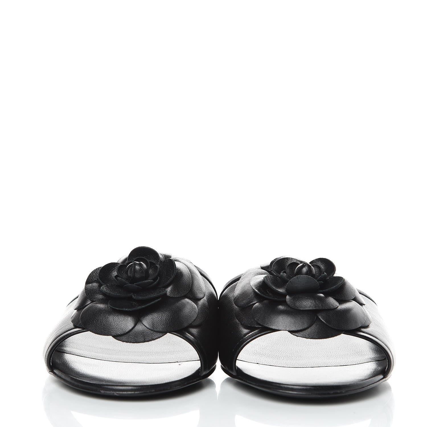 Chanel Lambskin Camellia Sandal Mules 37.5 Black 2 of 9