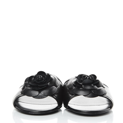 Chanel Lambskin Camellia Sandal Mules 37.5 Black 2 of 9