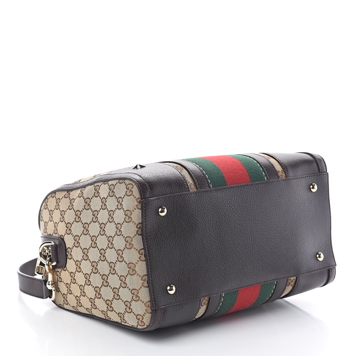 Gucci Monogram Vintage Web Medium Webby Bee Boston Dark Brown 4 of 10