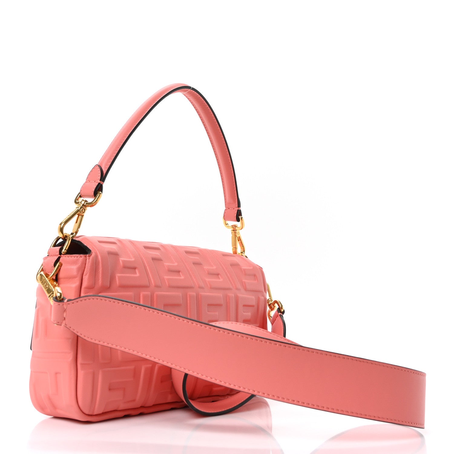 Fendi Nappa FF 1974 Embossed Baguette Rosa Pesca 3 of 9
