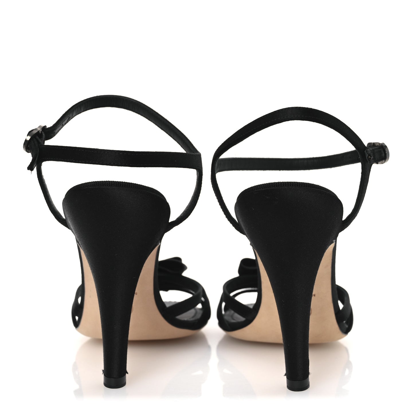 Satin Crystal CC Bow Sandals 38 Black