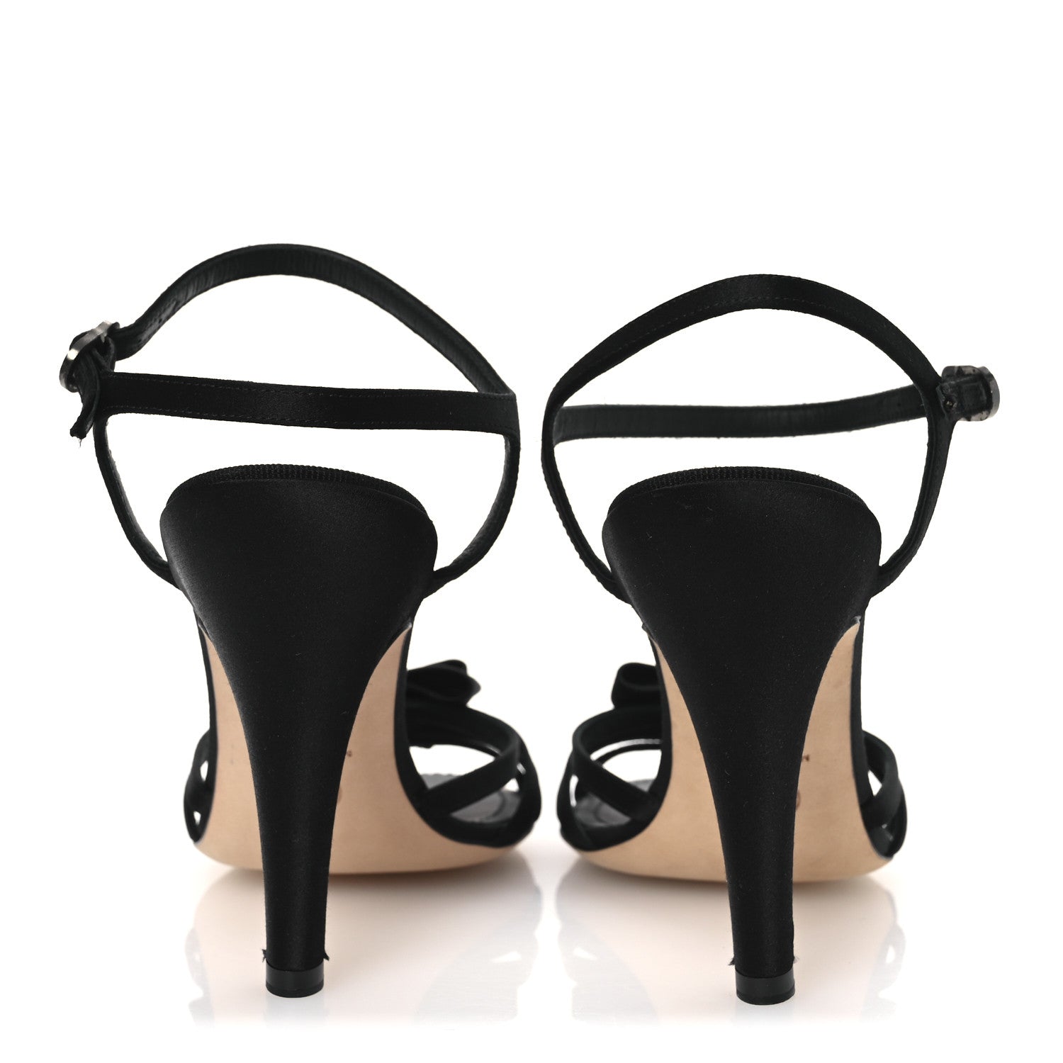 Chanel Satin Crystal CC Bow Sandals 38 Black 6 of 12