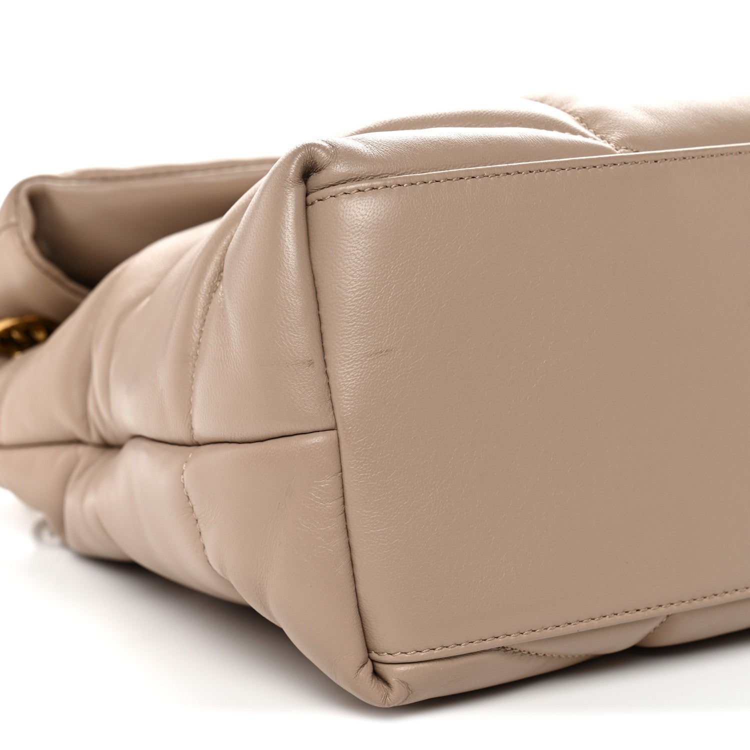 Saint Laurent Lambskin Quilted Medium Loulou Puffer Monogram Chain Satchel Dark Beige 9 of 11