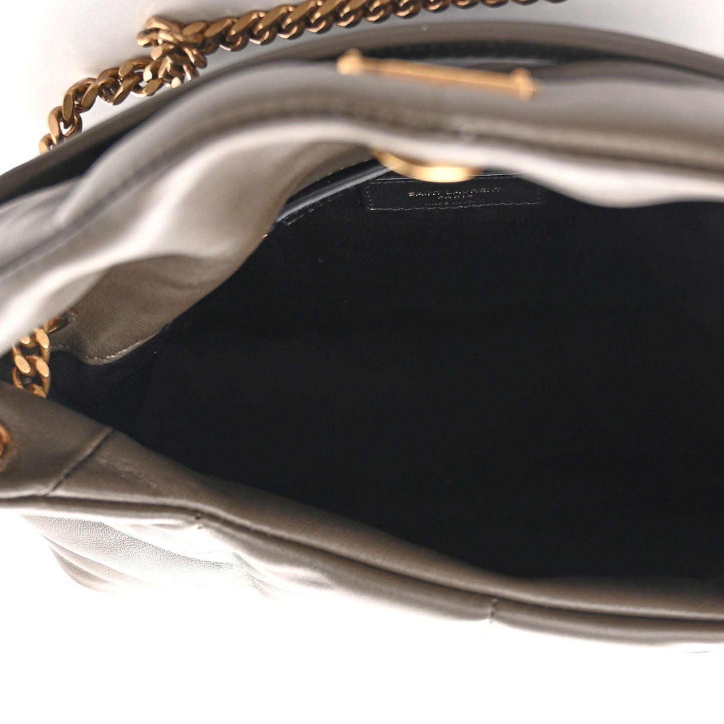 Lambskin Quilted Small Loulou Puffer Monogram Chain Satchel Dark Ganache
