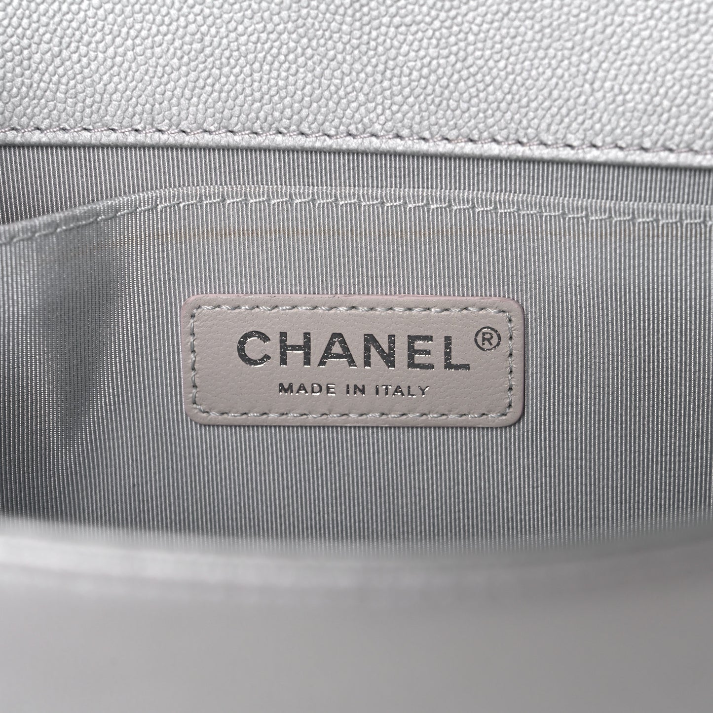 Metallic Caviar Quilted Medium Boy Flap Silver