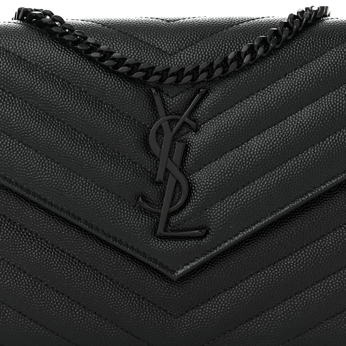 Grain De Poudre Matelasse Chevron Monogram Monochrome Chain Wallet Black