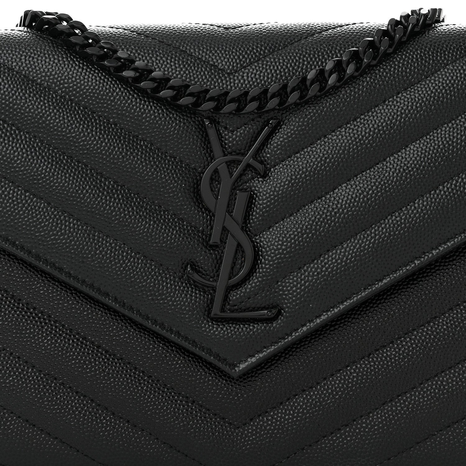 Saint Laurent Grain De Poudre Matelasse Chevron Monogram Monochrome Chain Wallet Black 8 of 12