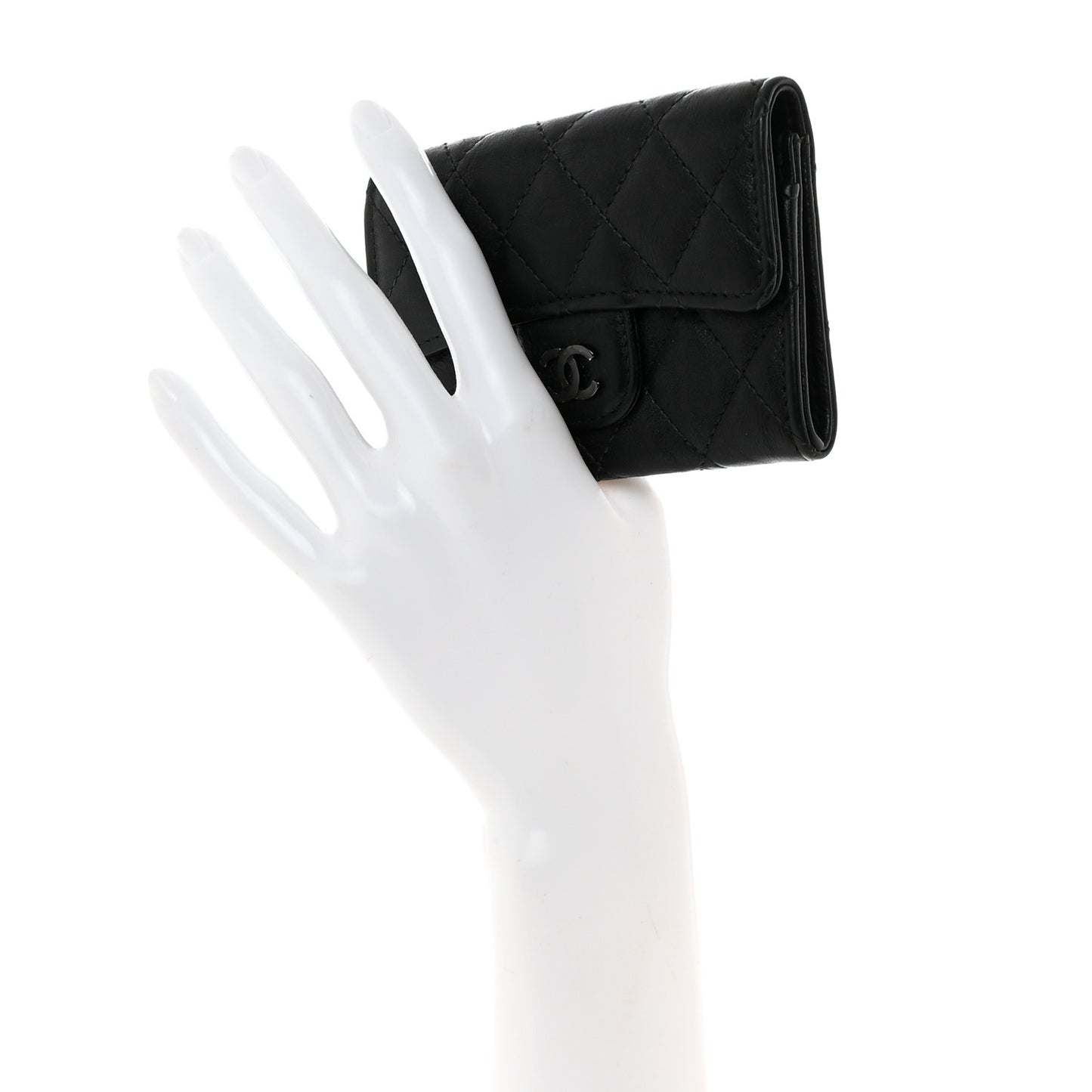 Crumpled Calfskin Quilted Flap Card Holder Wallet So Black