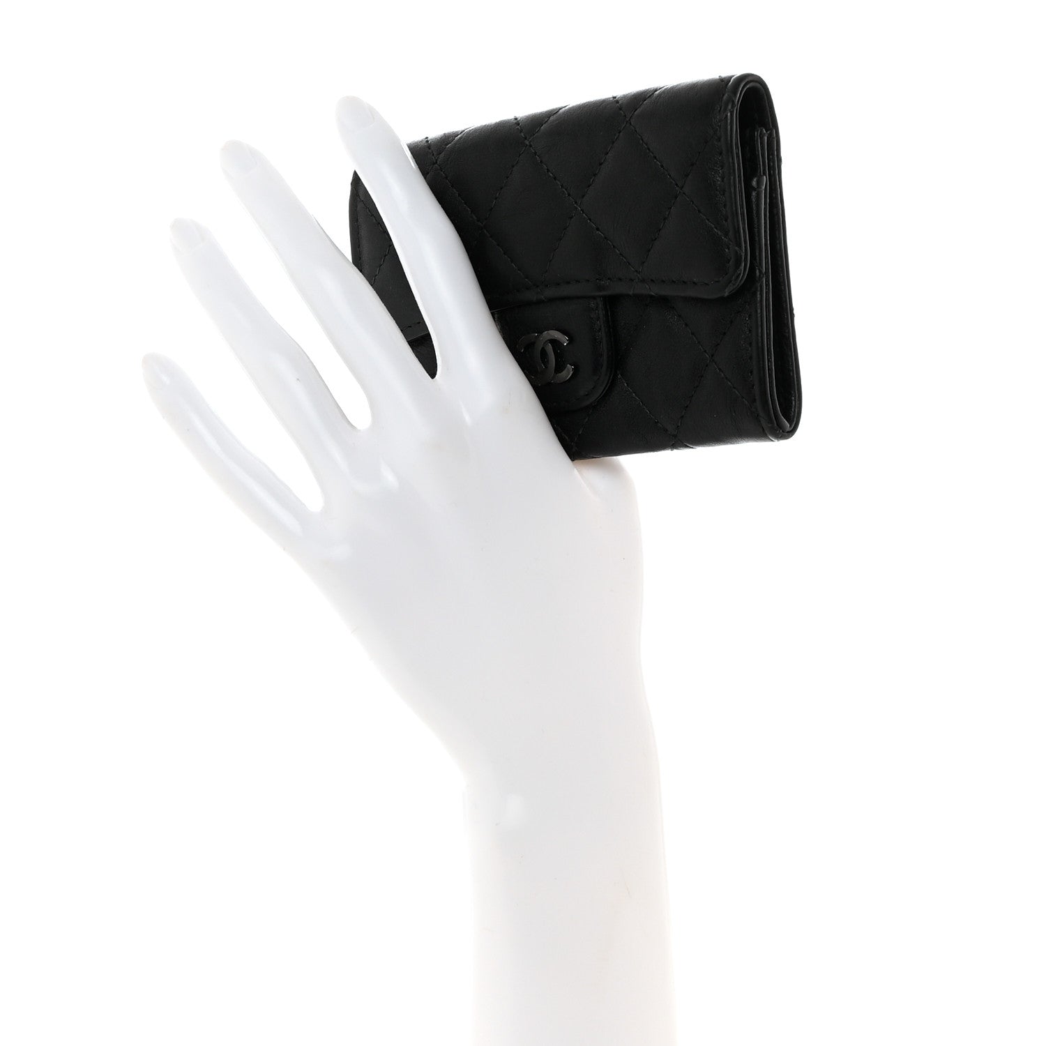 Chanel Crumpled Calfskin Quilted Flap Card Holder Wallet So Black 2 of 10