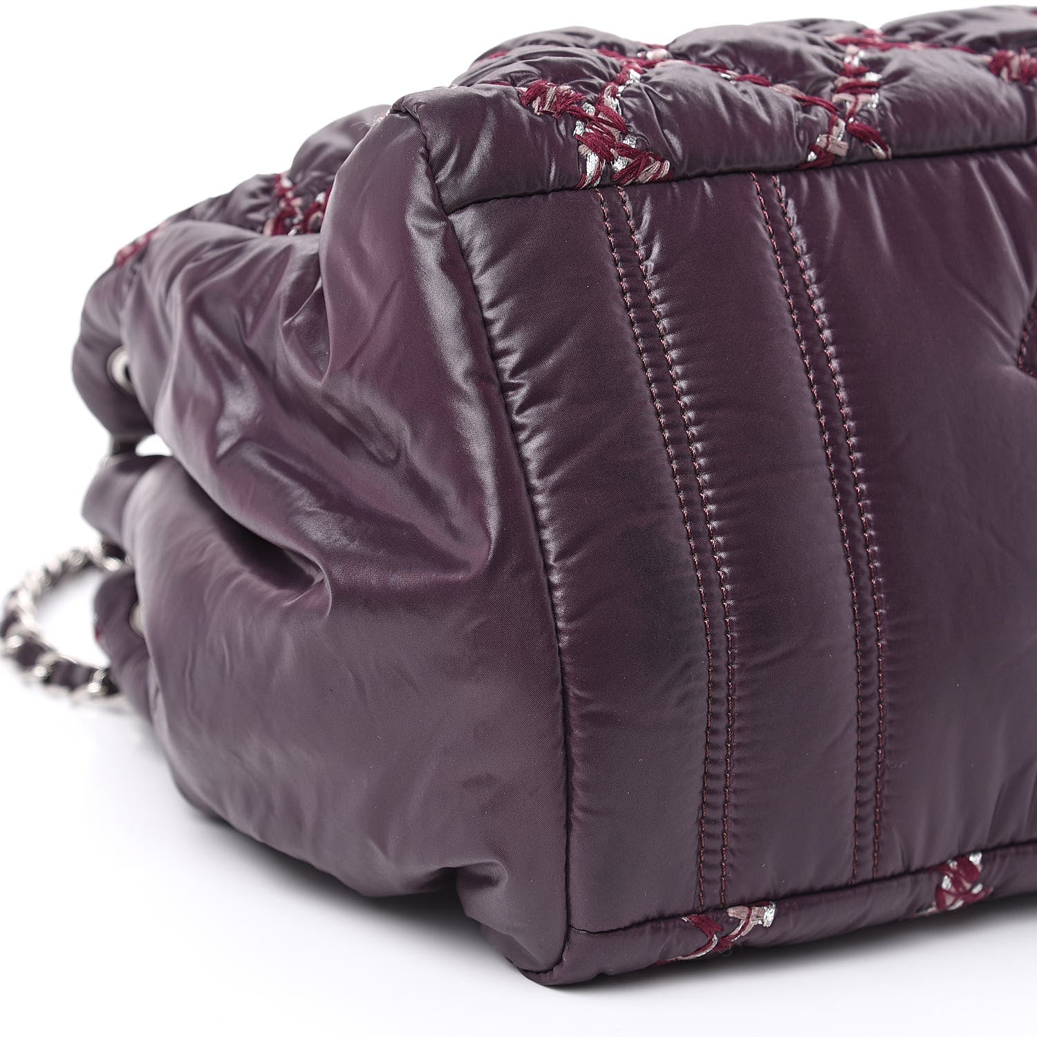 Chanel Nylon Quilted Tweed Stitch Bubble Tote Plum 10 of 12