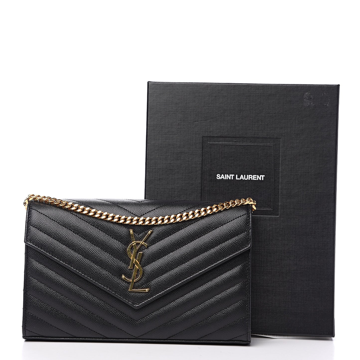 Grain De Poudre Matelasse Chevron Monogram Chain Wallet Black