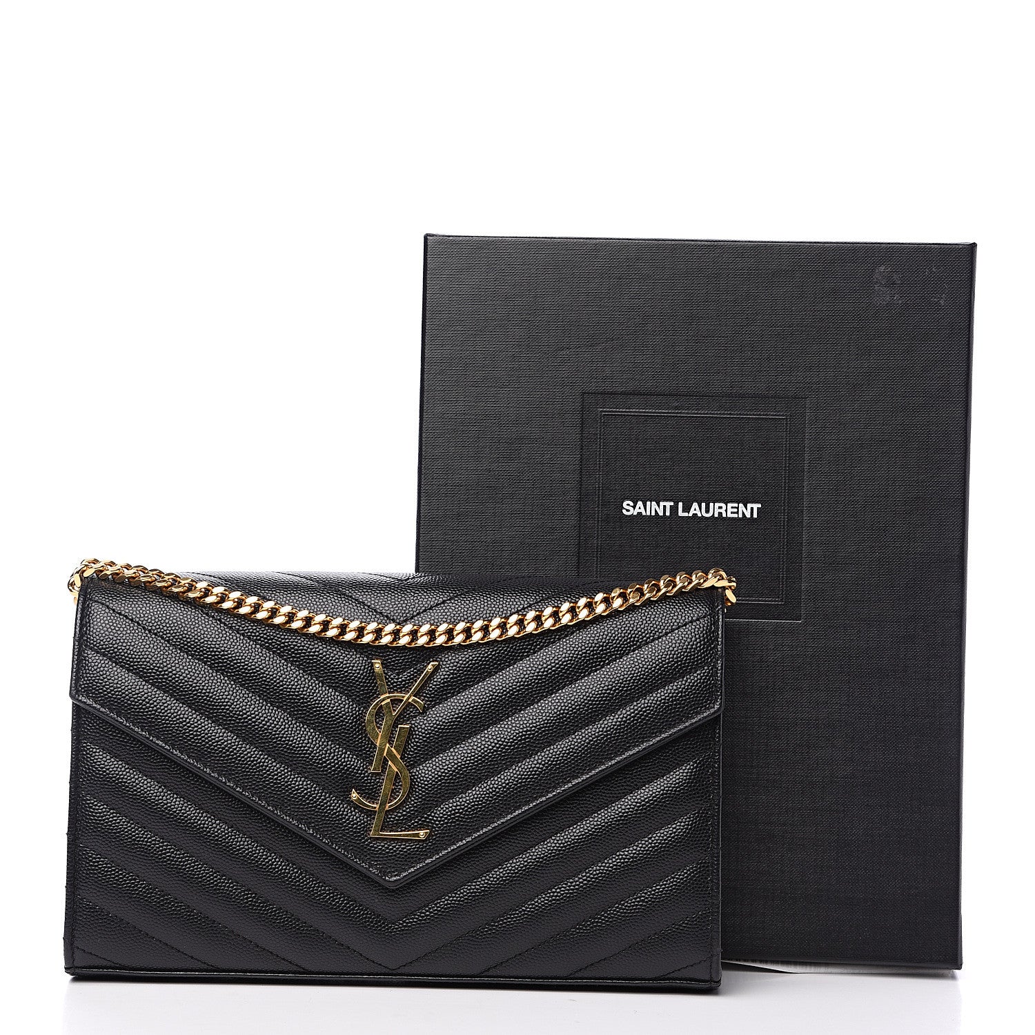 Saint Laurent Grain De Poudre Matelasse Chevron Monogram Chain Wallet Black 8 of 8