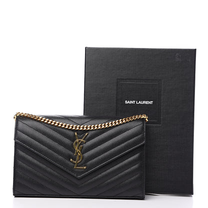 Saint Laurent Grain De Poudre Matelasse Chevron Monogram Chain Wallet Black 8 of 8