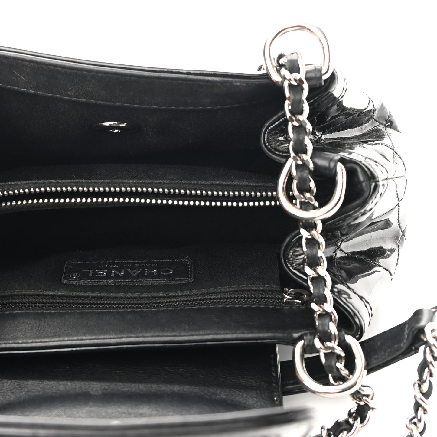 Patent Quilted Coco Shine Small Accordion Flap Black