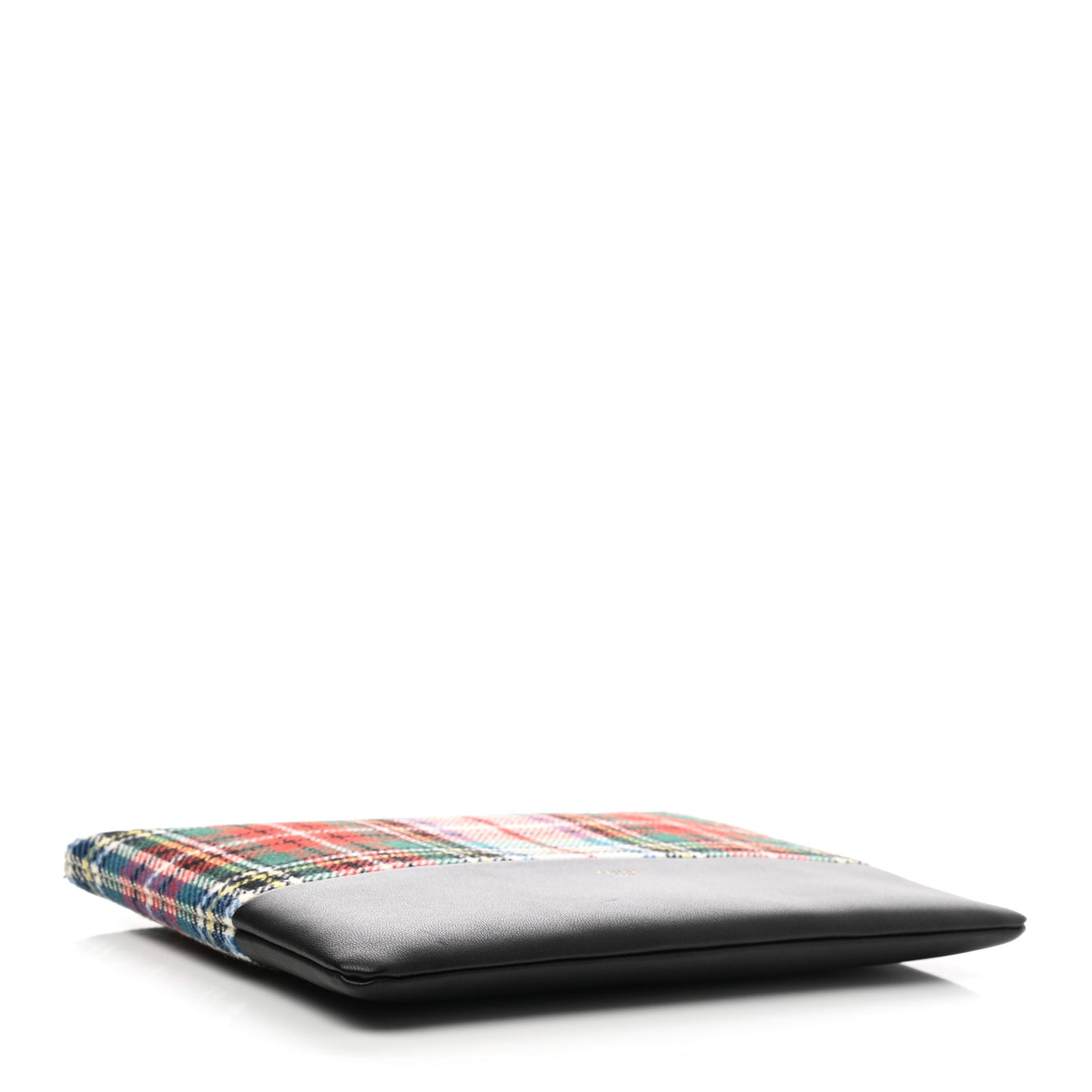 Calfskin Tartan Felt Plaid Clutch Black Multicolor