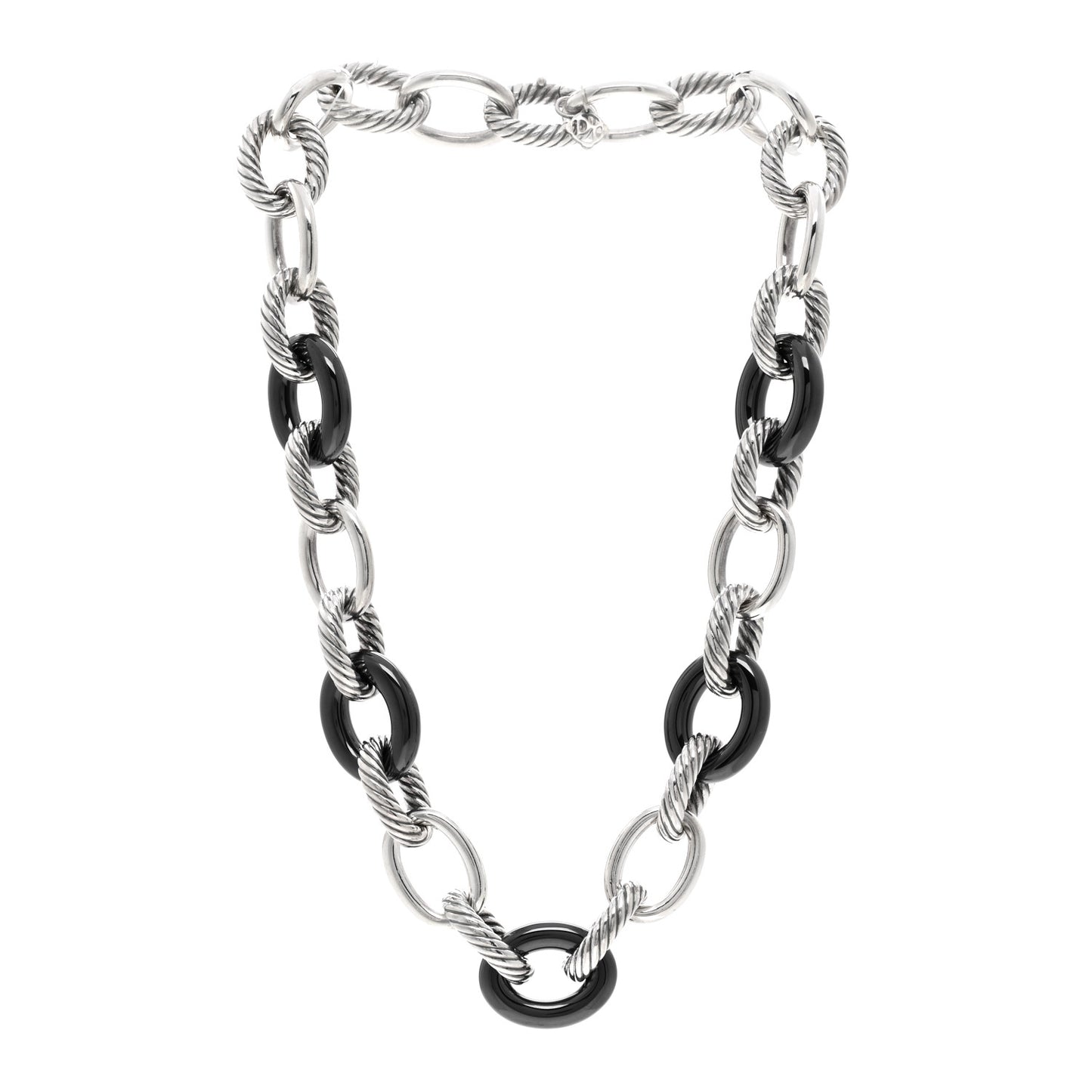 Sterling Silver Black Ceramic 18mm Large Oval Link Necklace Black