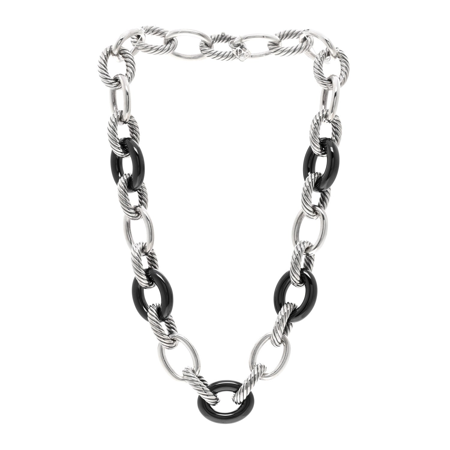 David Yurman Sterling Silver Black Ceramic 18mm Large Oval Link Necklace Black 3 of 4