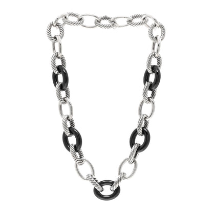 David Yurman Sterling Silver Black Ceramic 18mm Large Oval Link Necklace Black 3 of 4