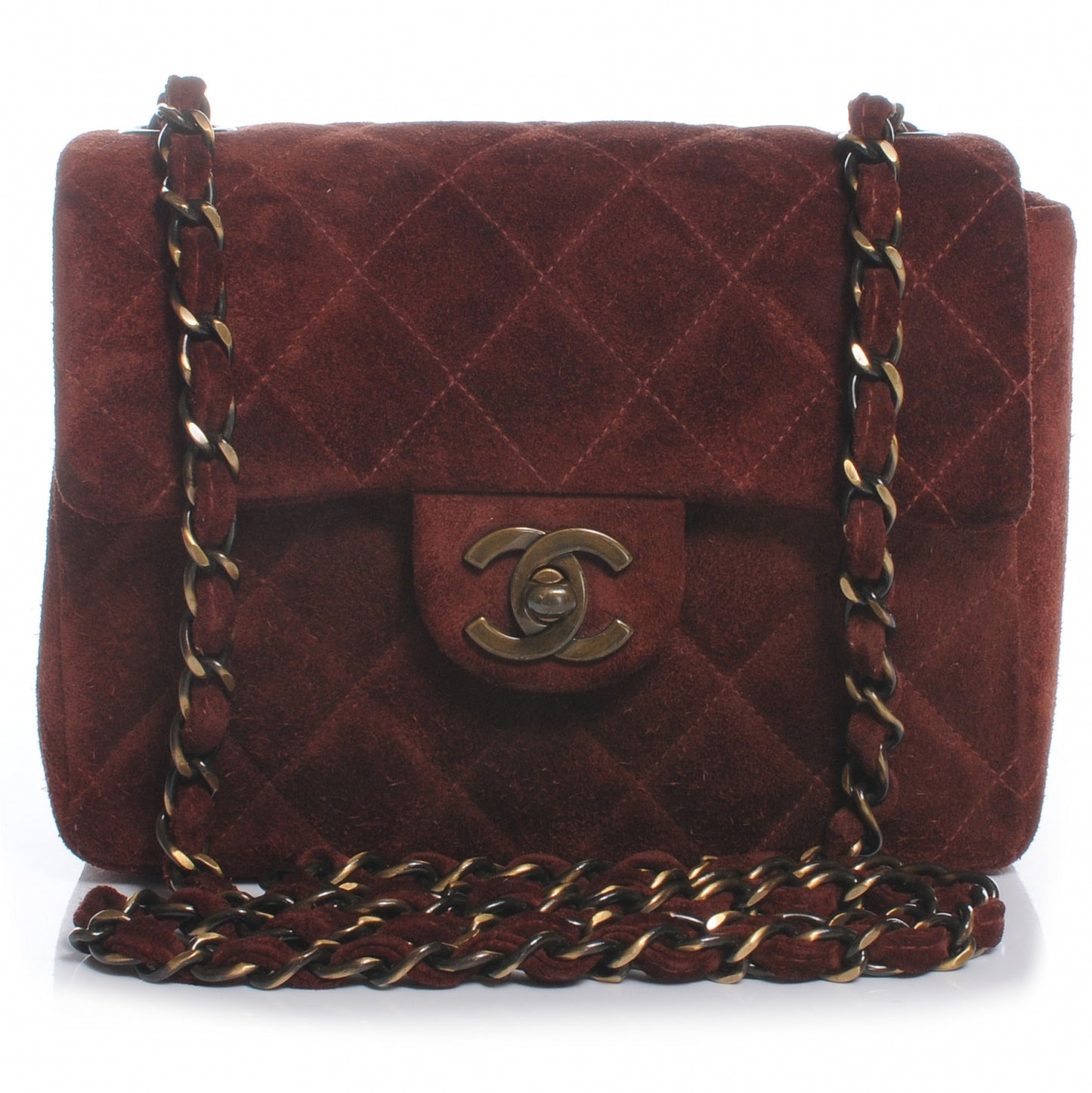 Suede Quilted Mini Flap Bordeaux