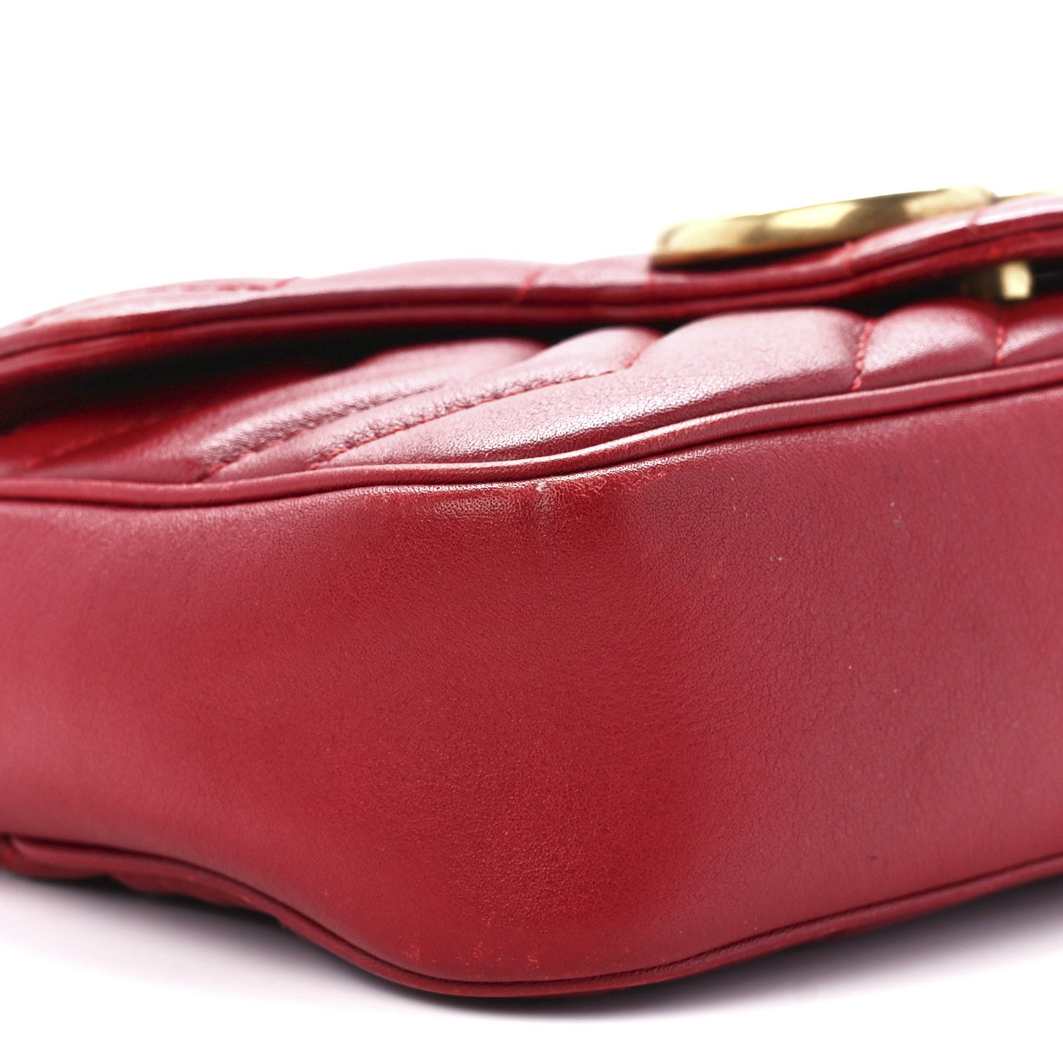 Gucci Calfskin Matelasse Super Mini GG Marmont Shoulder Bag Hibiscus Red 10 of 11