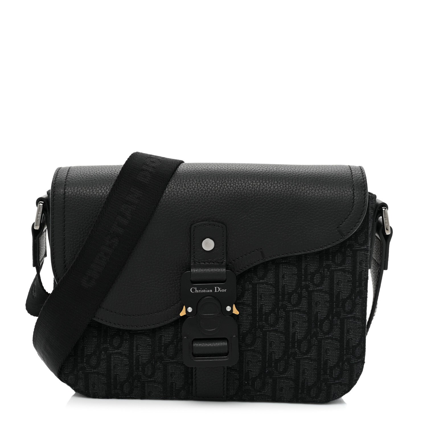 Christian Dior Oblique Jacquard Grained Calfskin Saddle Pouch With Strap Black 1 of 10