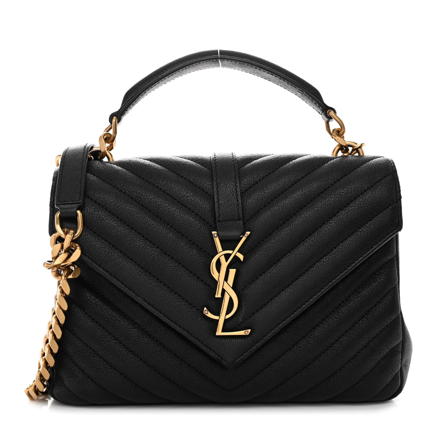 Saint Laurent Sheepskin Matelasse Chevron Monogram Medium College Bag Black 1 of 10