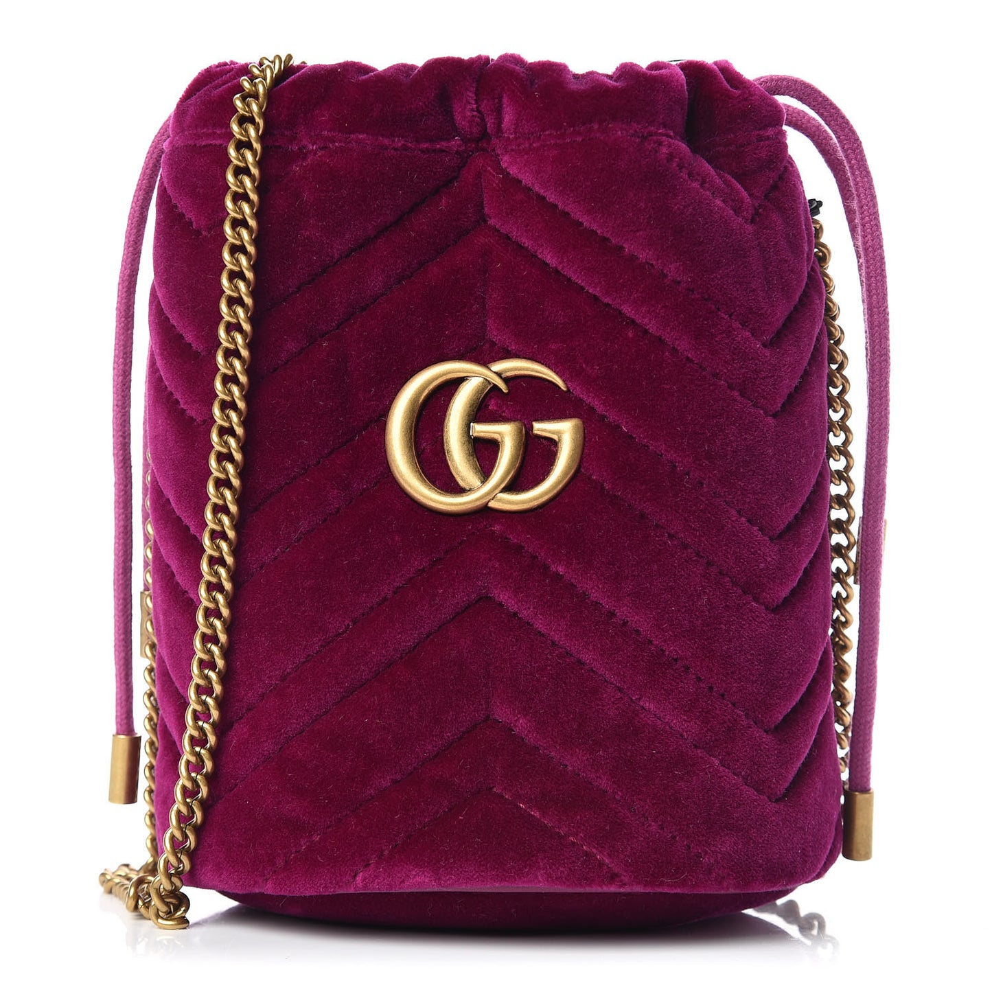 Velvet Matelasse Mini GG Marmont 2.0 Bucket Bag Fuchsia Violet Cyclamen