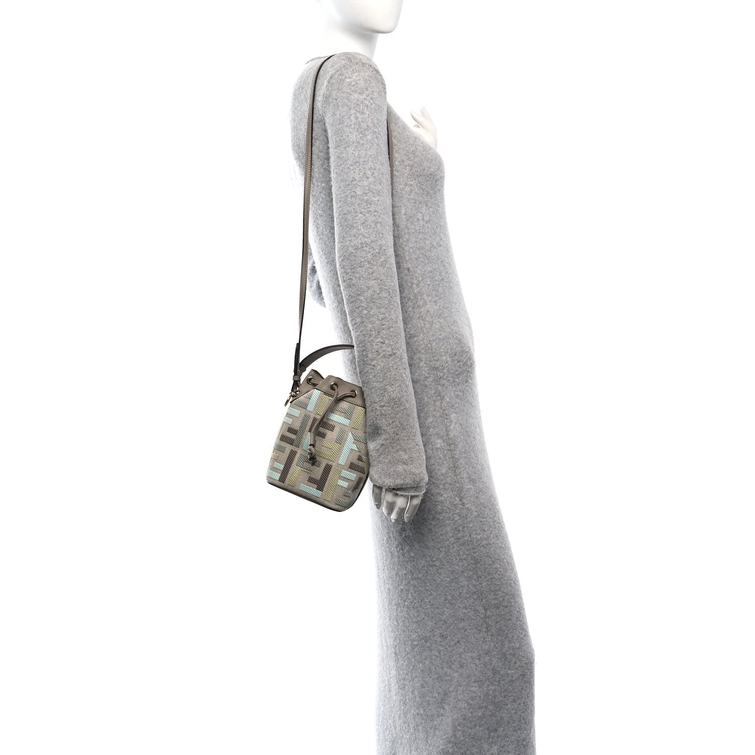 Fendi Canvas Calfskin FF Multicolor Mini Mon Tresor Bucket Bag Matcha Milk Dove 2 of 10