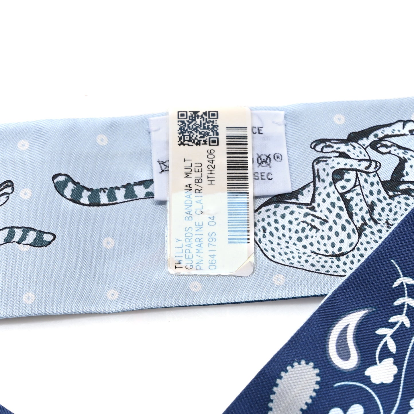 Silk Guepards Bandana Twilly Marine Clair Bleu Ciel Vert